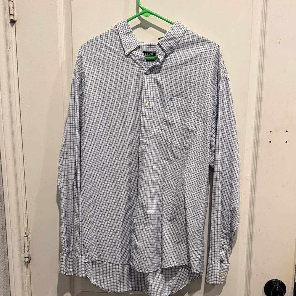 Izod Men's White and Blue Plaid Shirt